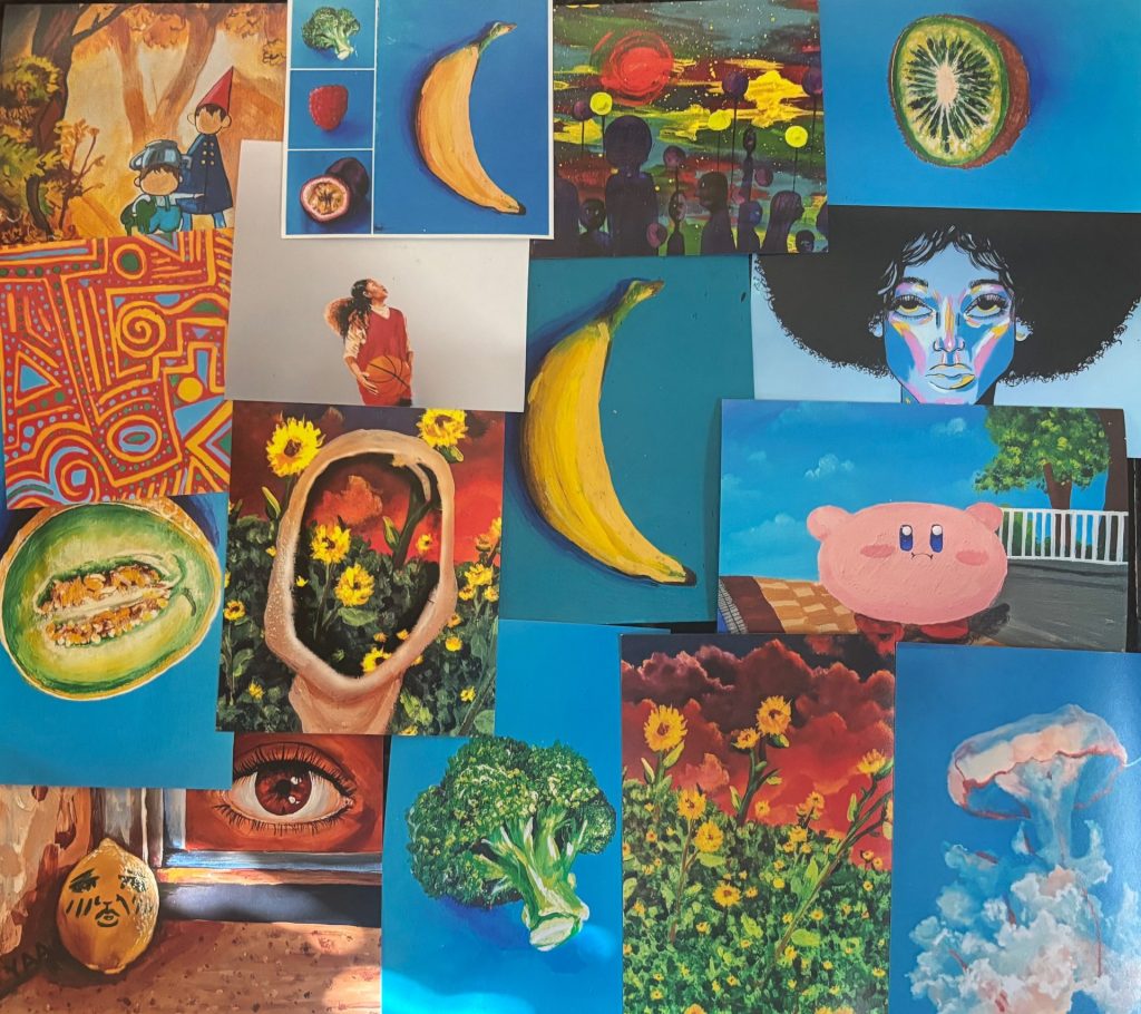 A collage of prints