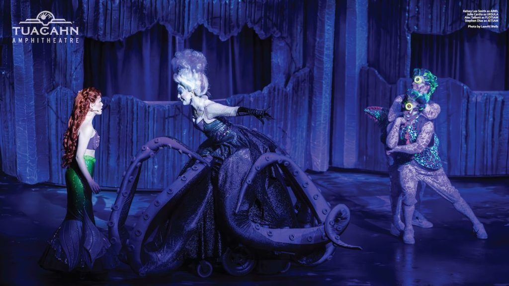 Kelsey Lee Smith (Ariel), Julie Cardia (Ursula), Alec Talbott (Flotsam), and Stephen Diaz (Jetsam). Photo Credit: Leavitt Wells.